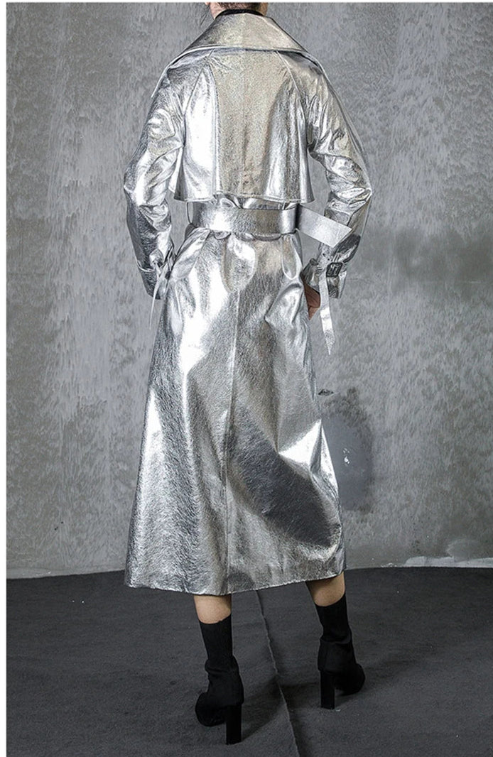 Shiny Double Breasted Trench Coat