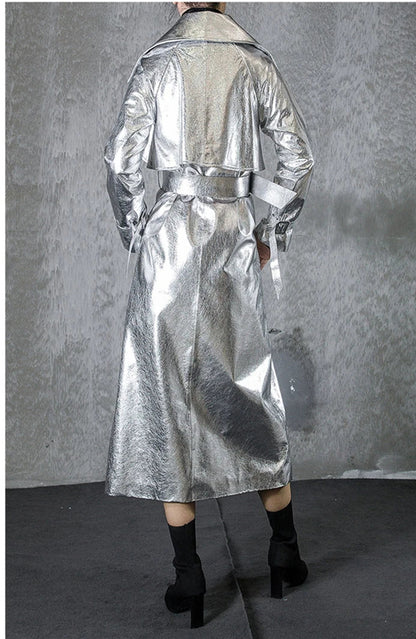 Shiny Double Breasted Trench Coat