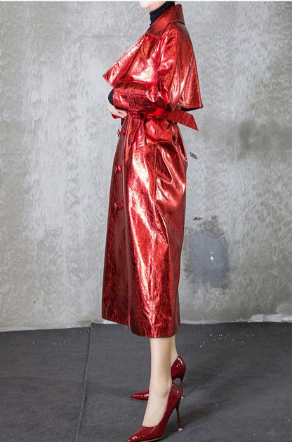 Shiny Double Breasted Trench Coat
