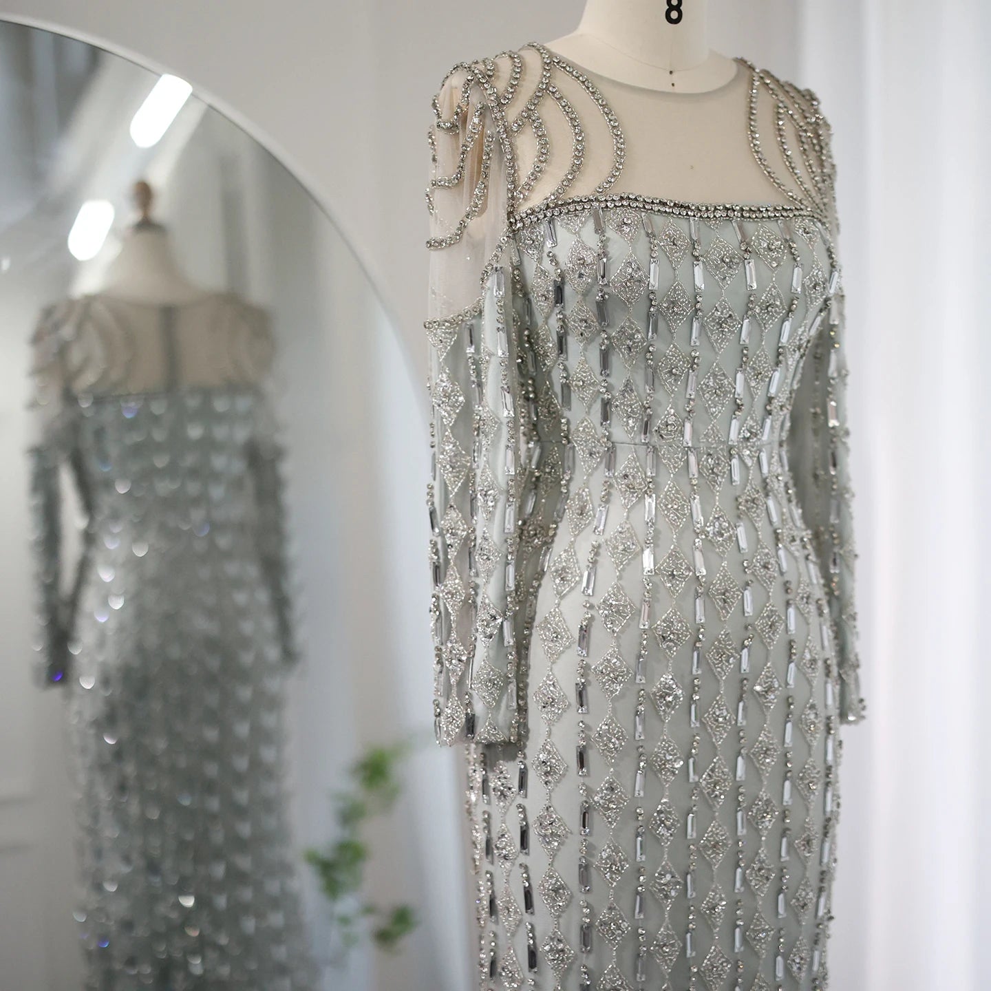 Luxury Embellished Long Sleeves Mermaid Dress