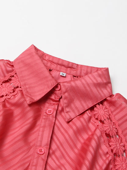 Embroidery Lantern Sleeve Openwork Maxi Dress