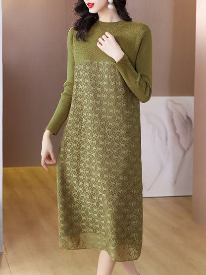 Knitted Woolen Patchwork Sweater Dress