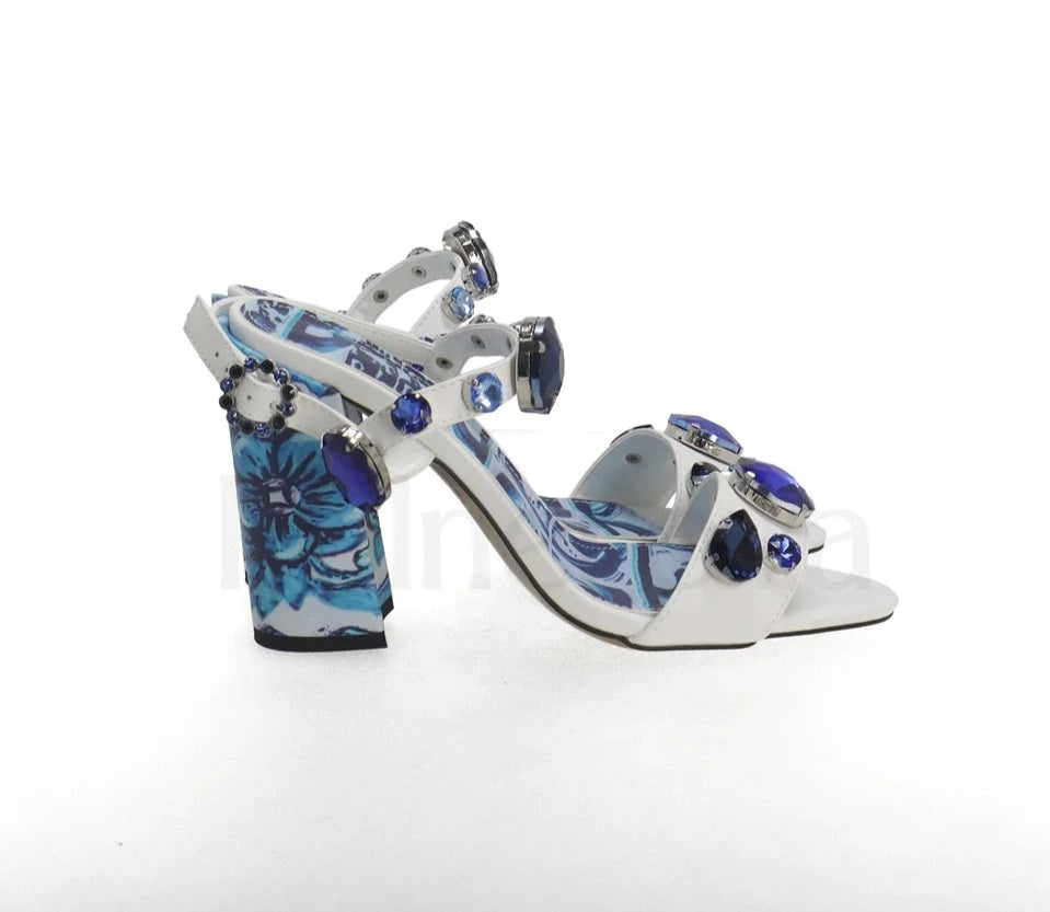 Blue & White Porcelain Crystal Sandals