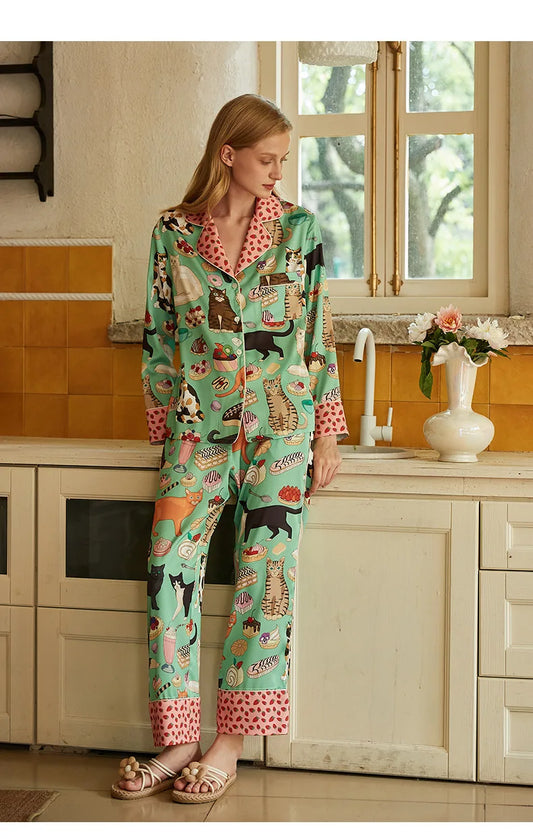 Graphic Print Long Sleeve Top & Pants Pajama Set