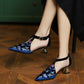 Embroidery Pointed Toe Mid Heel Shoes