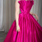 Pleated Scalloped Neck Strapless Evening Dress