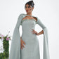 Luxury Beaded Evening Dress with Cape Sleeves