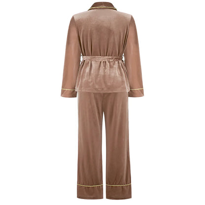Rose Embroidered Gold Edge Pajama Set