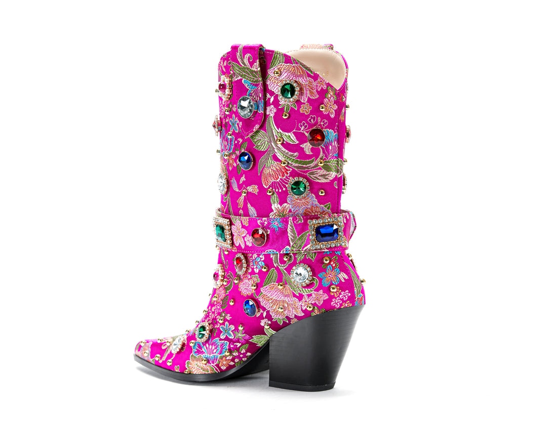 Crystal Embellished Wedge Heel Cowboy Boots