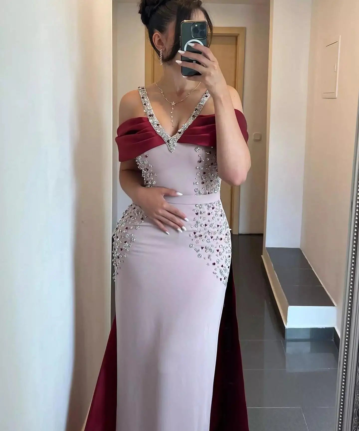 Luxury Embellished Floor-Length Dress with Cape