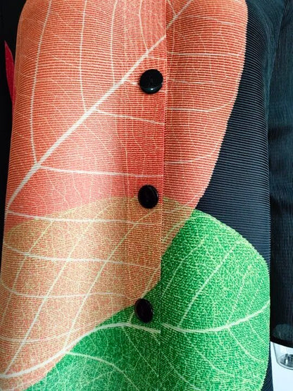 Miyake Pleated Color Block Long Sleeve Shirt Dress