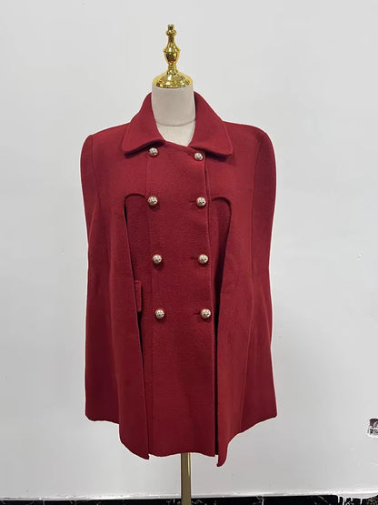 Spliced Cape Sleeve Double-Breasted Coat