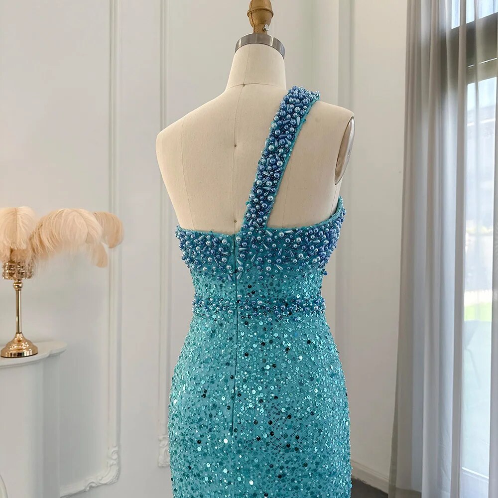 Luxury Sequined One-Shoulder Mermaid Evening Dress