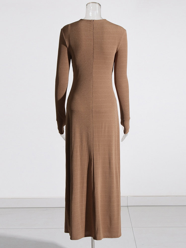 V-Neck Long Sleeve Cutout Maxi Dress