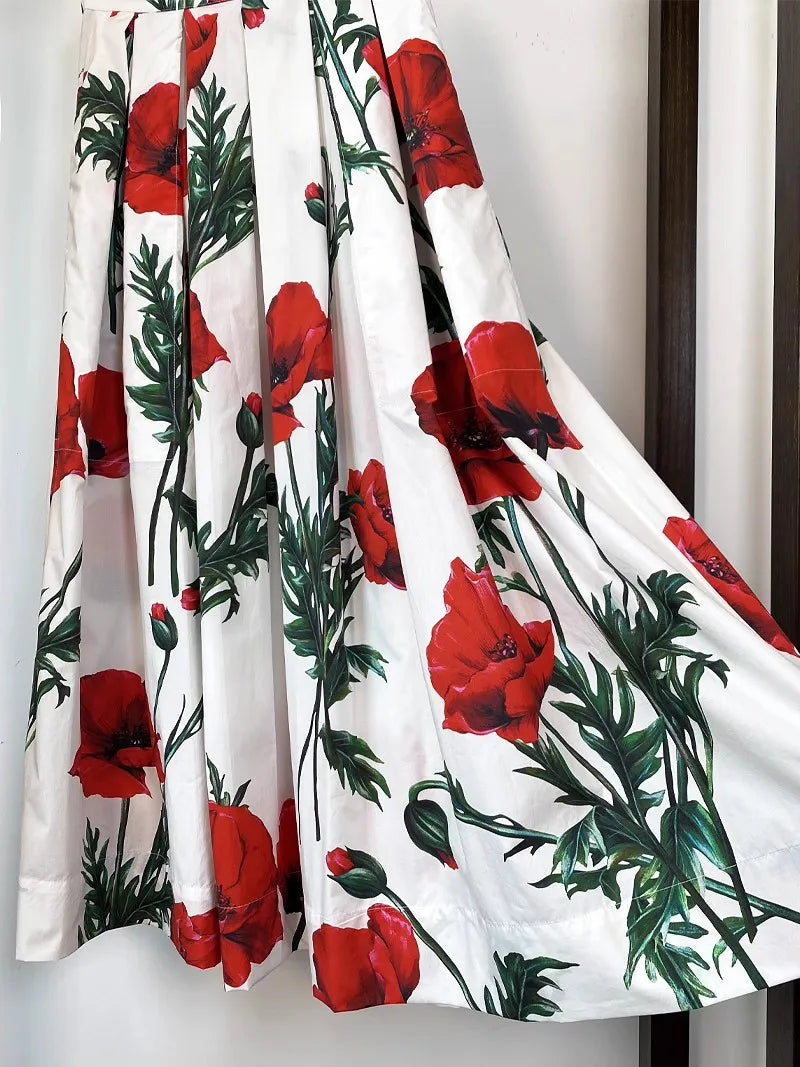 Floral Print High Waist Long Skirt