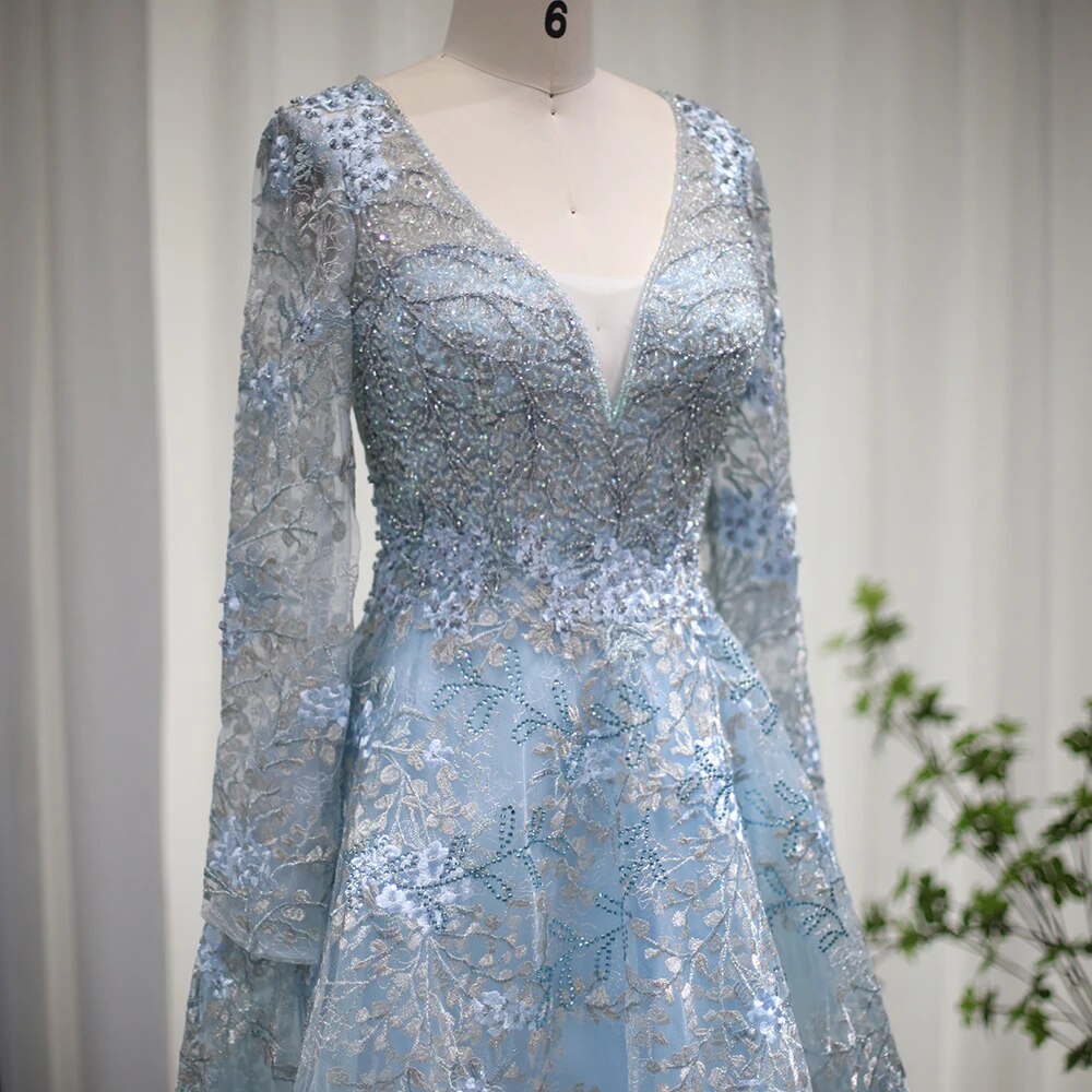 Luxury Embroidered Sequined Long Sleeves Lace Dress