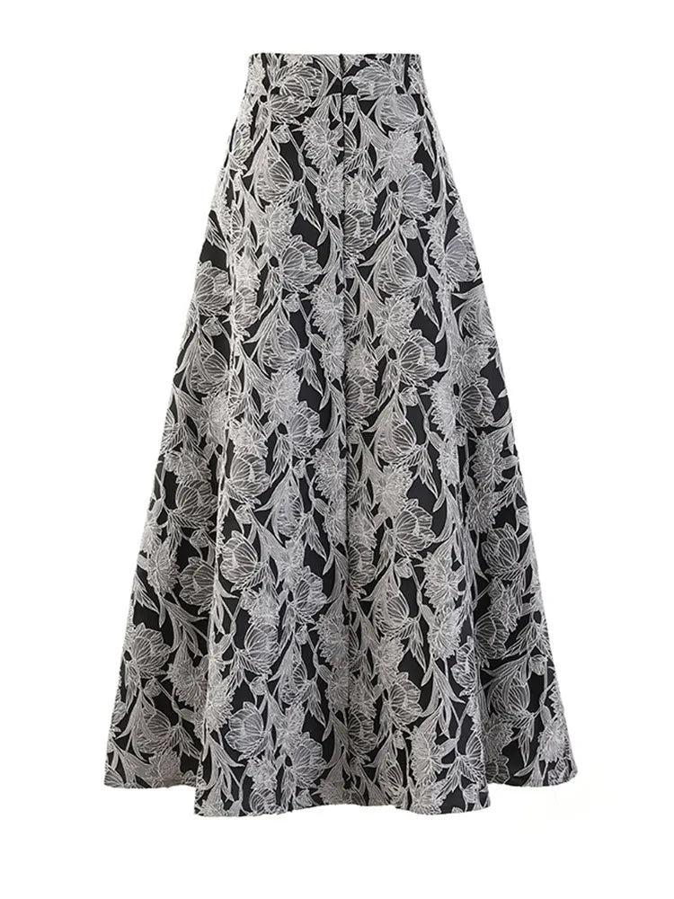 Floral High Waist A-Line Long Skirt
