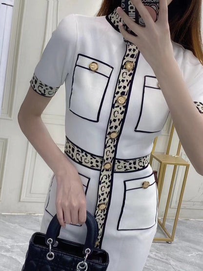 Leopard O-Neck Short Sleeve Sweater Dress