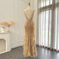 Luxury Feathers Spaghetti Strap Mermaid  Dress