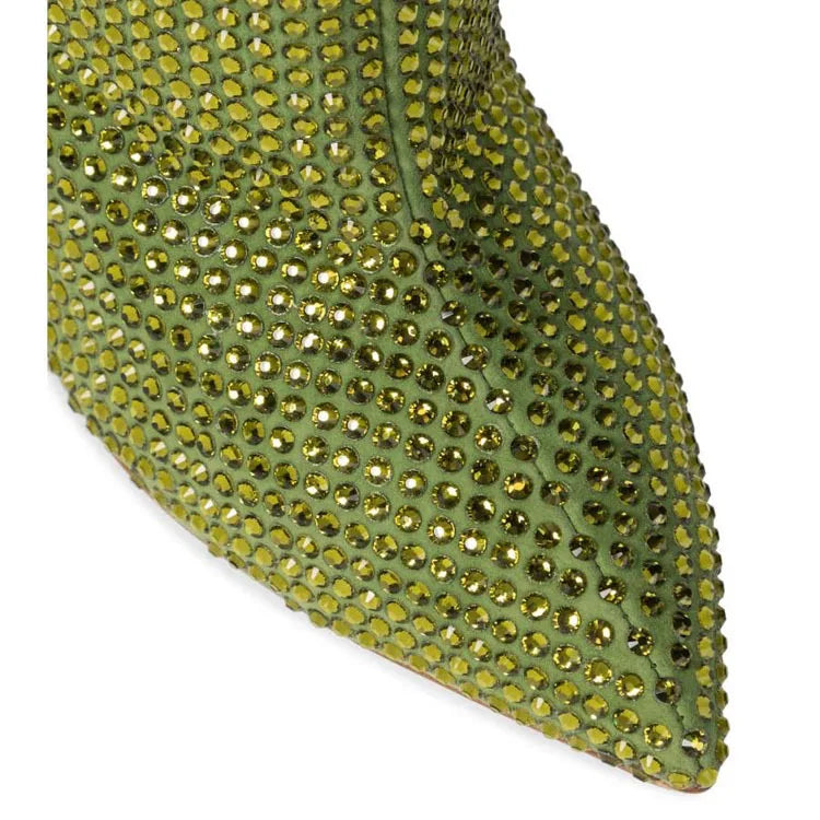 Rhinestone Pointed Toe Knee-High Boots