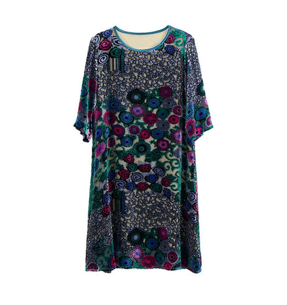 Floral Flocking Velvet Midi Dress