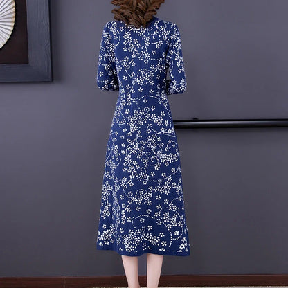 Floral Turtleneck Knitted Pullover Dress