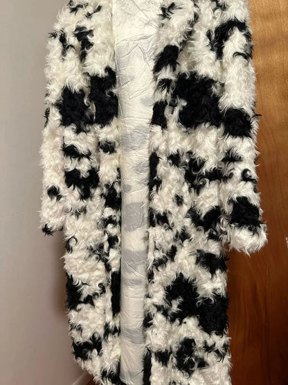 Contrast O-Neck Long Sleeve Faux Fur Coat
