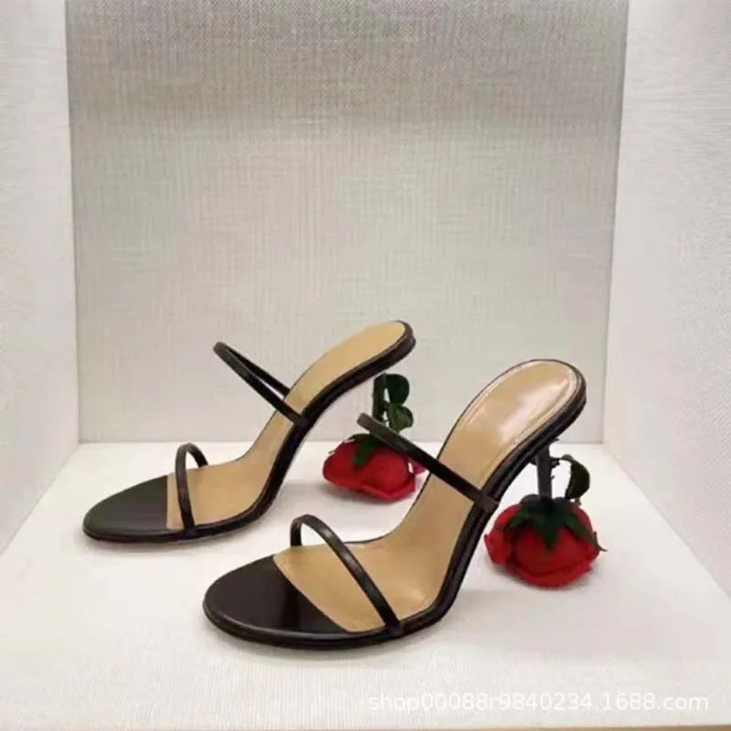 Retro Rose Flower High Heel Sandals
