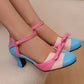 Color Block Butterfly Knot Ankle Strap Shoes