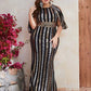 Plus Size Sequined Striped Evening Dress