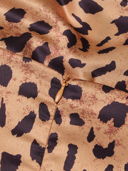 Leopard Print Spaghetti Strap Split Thigh Maxi Dress