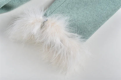 Contrast Turn-down Collar Embellished Coat