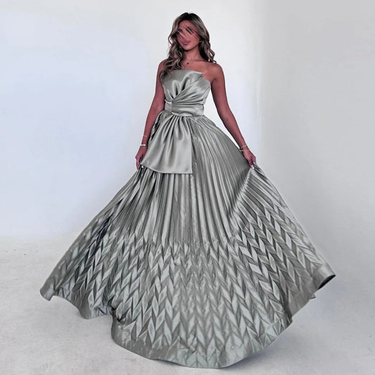 Pleated Strapless Formal Evening Dress