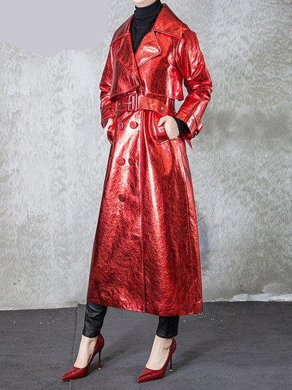 Shiny Double Breasted Trench Coat