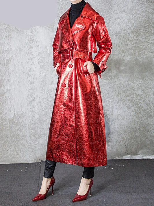 Shiny Double Breasted Trench Coat