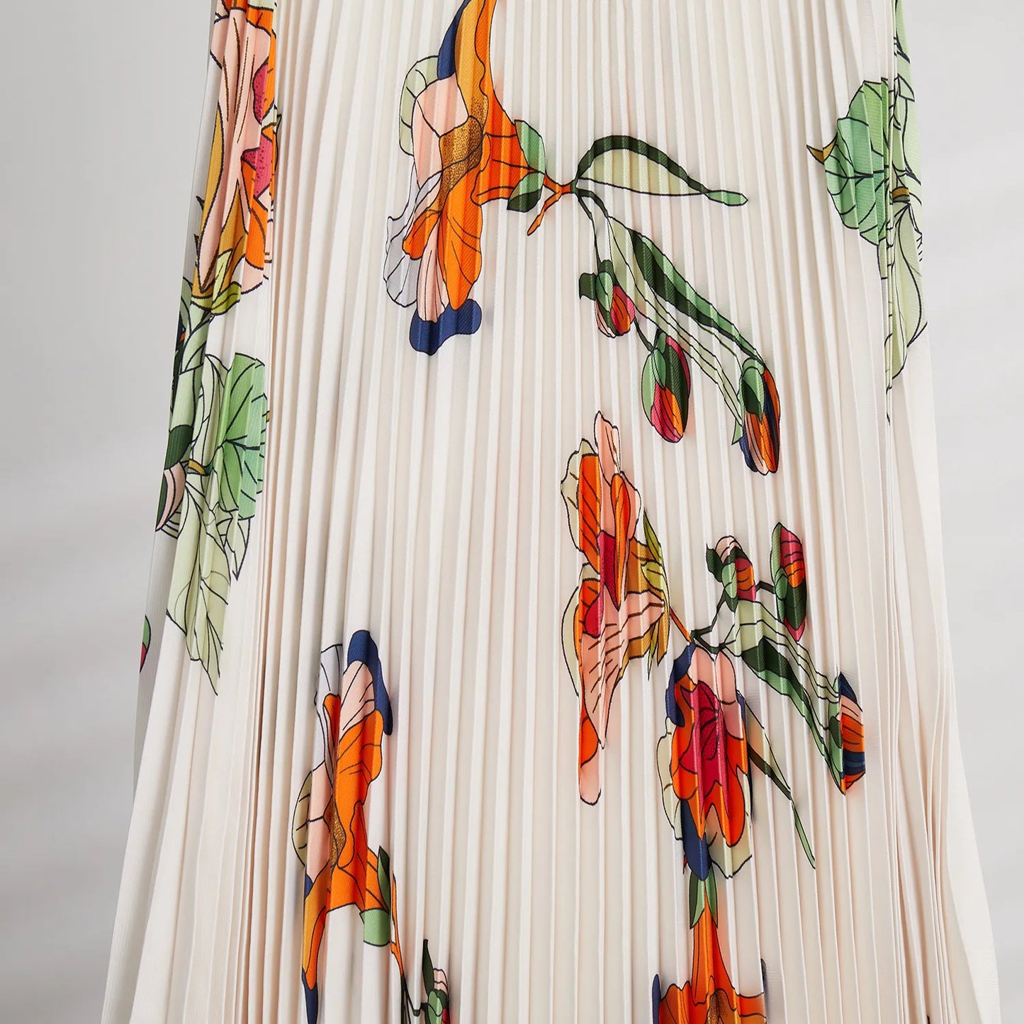 Miyake Pleated Floral Print Top and Skirt Set