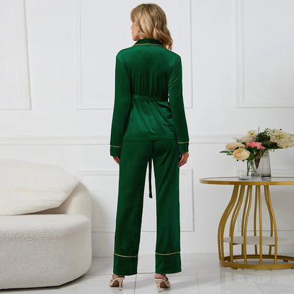 Rose Embroidered Gold Edge Pajama Set