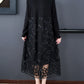 Spliced Embroidery Round Neck Long Sleeve Knit Dress