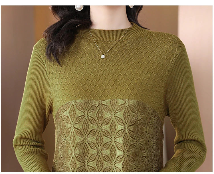 Knitted Woolen Patchwork Sweater Dress