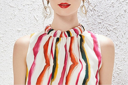 Striped Sleeveless Hollow-Out O-Neck Dress