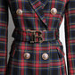 Plaid Double-Breasted Blazer Dress with Belt