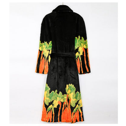 Multicolor Floral Faux Mink Fur Trench Coat