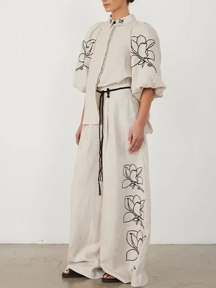 Printed Half Sleeve Shirt and Wide Leg Pants Set