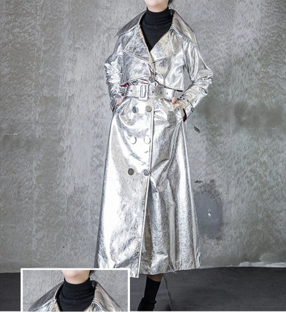 Shiny Double Breasted Trench Coat