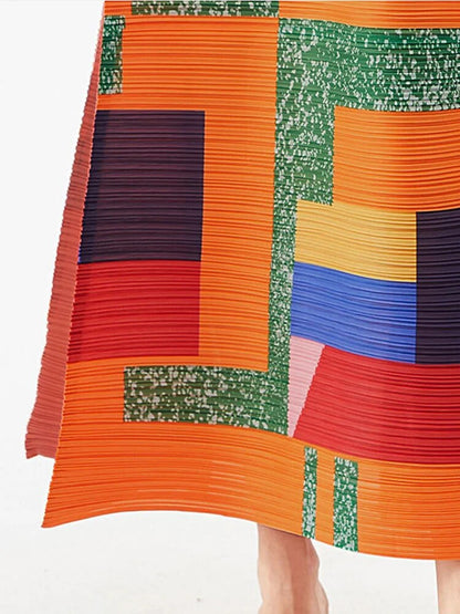 Miyake Pleated Geometric Print Long Dress