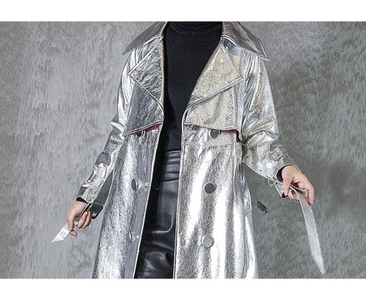 Shiny Double Breasted Trench Coat