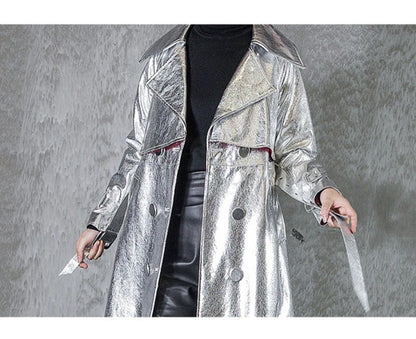 Shiny Double Breasted Trench Coat