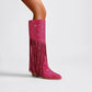 Rhinestone Fringe Square Heel Boots