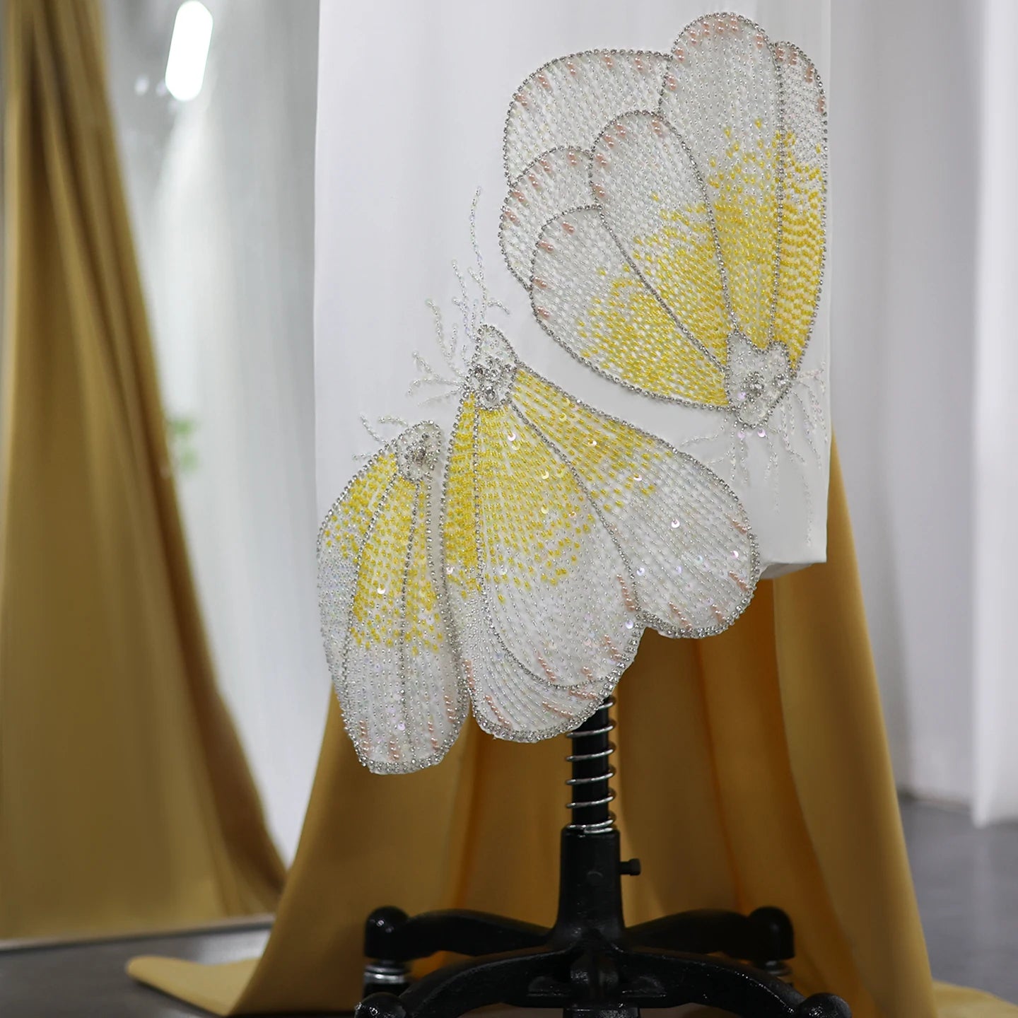 Luxury Butterfly Beaded One-Shoulder Dress