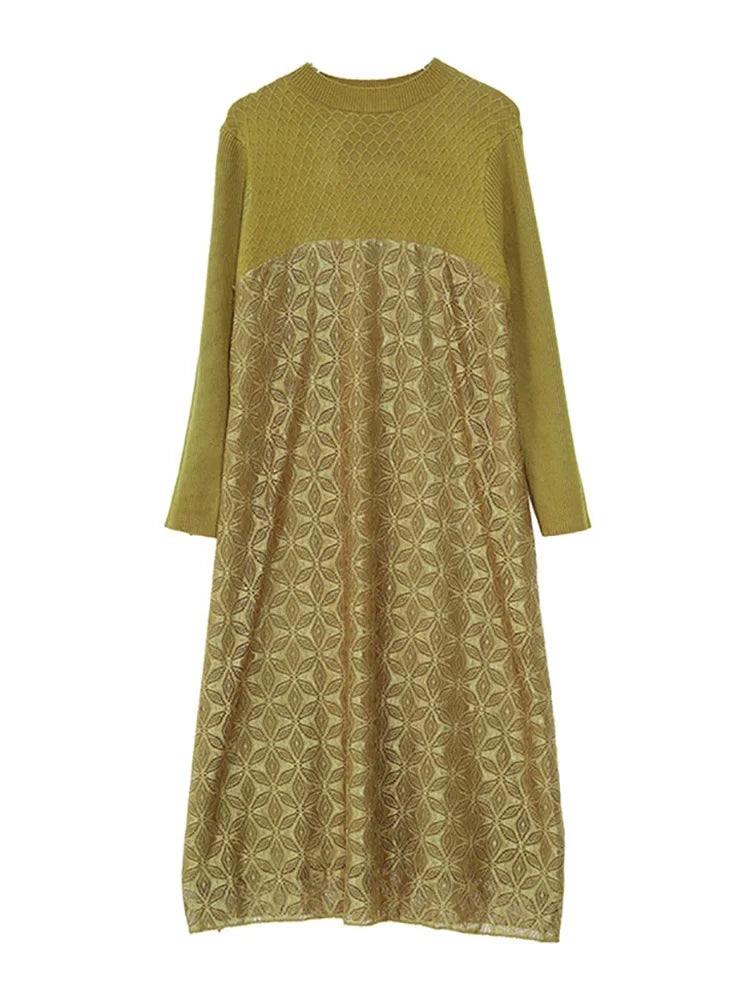 Knitted Woolen Patchwork Sweater Dress